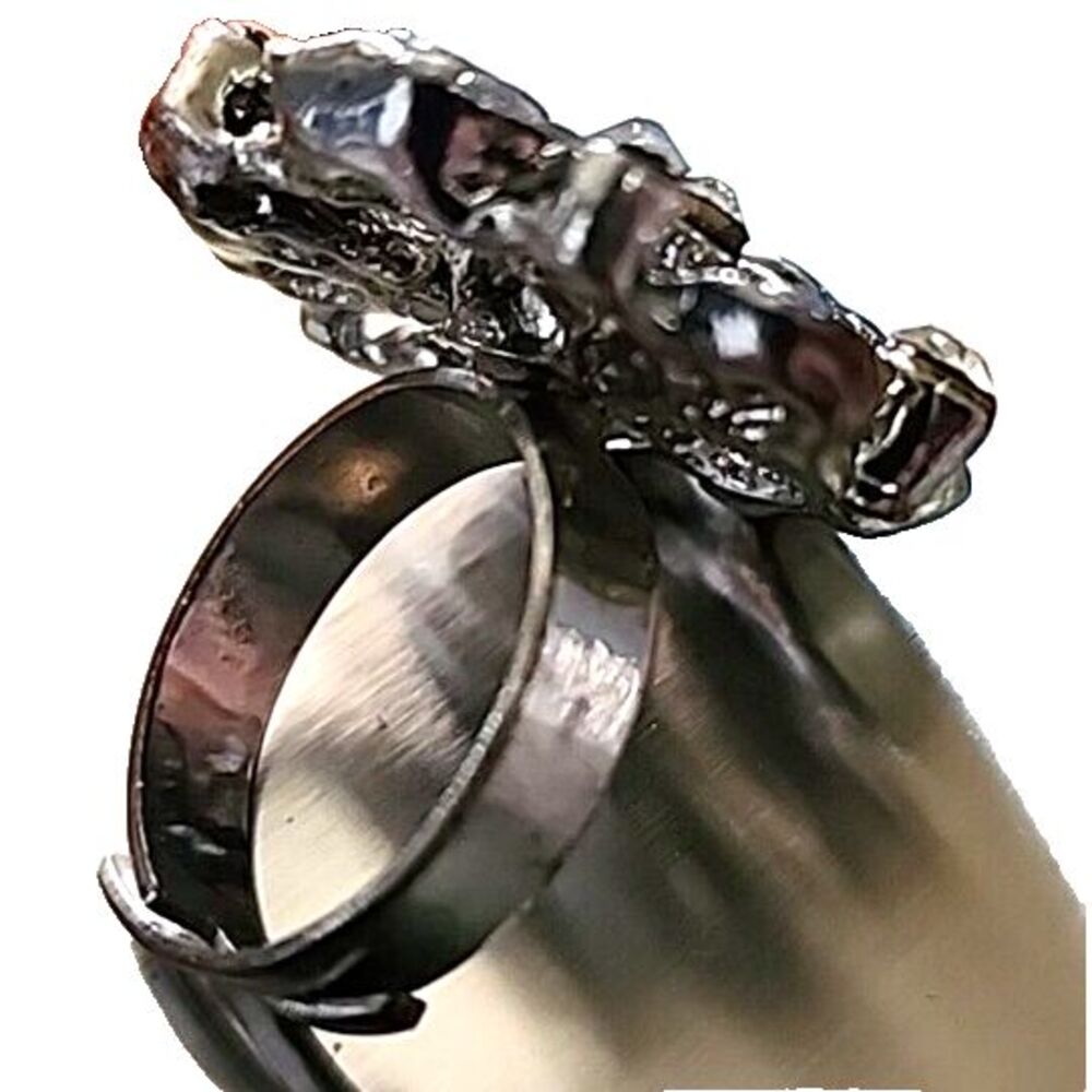 Roses Rhinestones Adjustable‎ Silver Ring - Picture 2 of 11